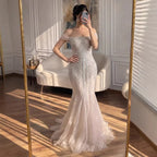 Serene Hill 2026 Nude Off Shoulder Mermaid Beaded Evening Gowns Wedding Party Dresses for Women DLA73214 Customized