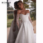 Off the Shoulder A-Line Wedding Dress 2026 Appliques Long Sleeve Customized Bride Gown Princess BECHOYER EL350 Vestido De Noiva