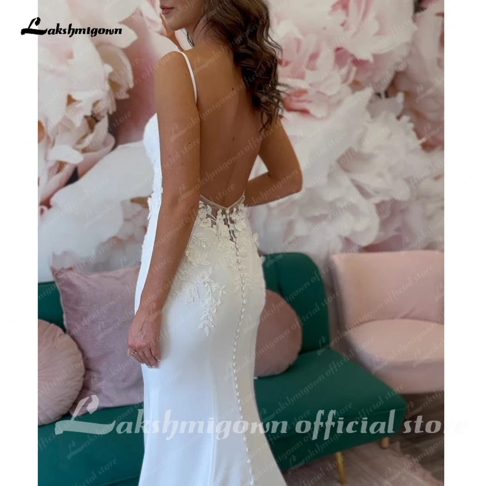 Lakshmigown Spaghetti Straps Soft Satin Mermaid Wedding Dress for Bride 2026 Open Back Bridal Gwon vestido de novia Customized