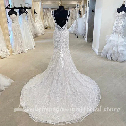 NumberSea Prinzessin Spitze Meerjungfrau/Trompete Brautkleid Rückenfrei Hofschleppe 2025 Weg Von der Schulter Vestido Novia Brautkleider 