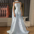 Serene Hil Baby Blue Satin Mermaid Dubai Evening Dress Appliques Formal Party Gowns for Women DLA72483A Customized