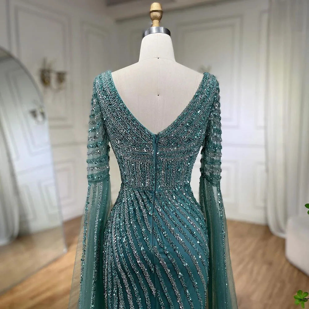 Serene Hill Turquoise Beaded Sweetheart Mermaid Evening Gown Overskirt Dubai Party Dresses for Women 2025 DLA72314 Customized