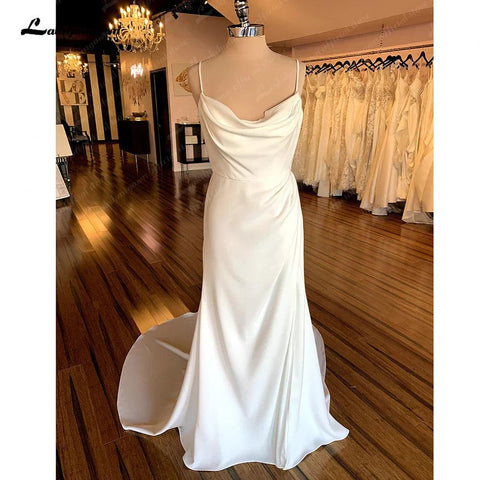 NumberSea Spaghettiträger Satin Brautkleider für Frauen Off White Brautkleider Rückenfrei Sexy Partykleider 