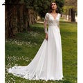 Lakshmigown Boho V-Neck Lace Chiffon Wedding Dress for Women 2026 New A-Line Sweep Train Long Sleeves Bride Gown Customized