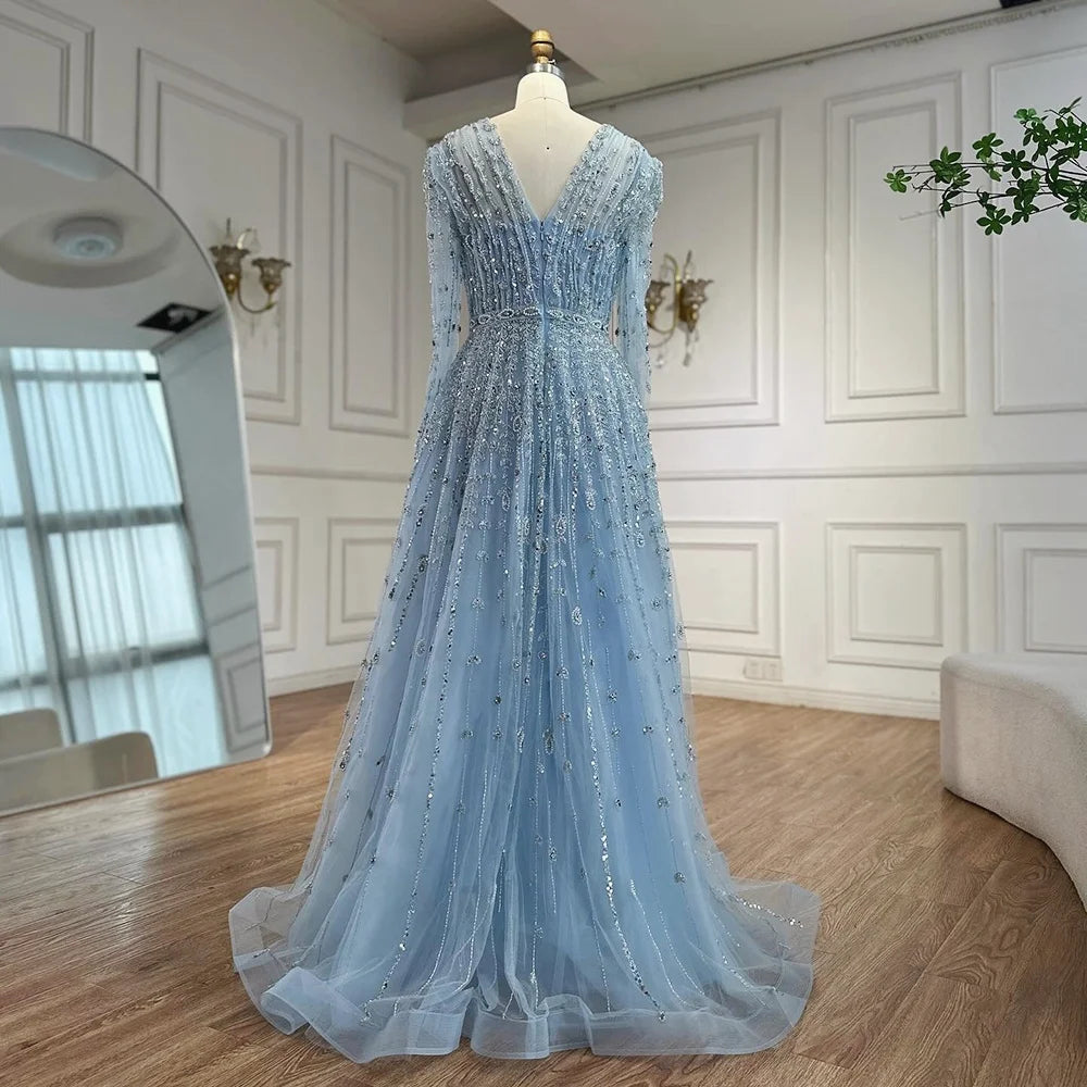 Saudi Arabic Elegant Nude A-Line Beaded Evening Dress Gown For Wedding Occasion 2025 DLA71803D Customized