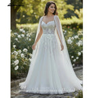 Lakshmigown Sexy Wedding Dress with Detachable Cape Spaghetti Straps Applique Sweep Train Woman Bridal Gown for Bride Customized