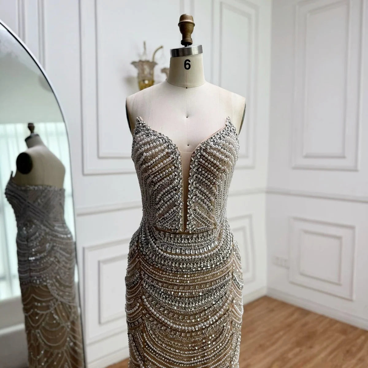 Serene Hill Mermaid Beaded Pearls Evening Gala Dresses 2026 High End Strapless Party Gowns Robe De Soiree DLA72900 Customized