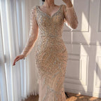 Serene Hill Pink V-neck Long Sleeves Mermaid Luxury Beaded Evening Dress 2026 Wedding Party Gowns DLA73191 Customized