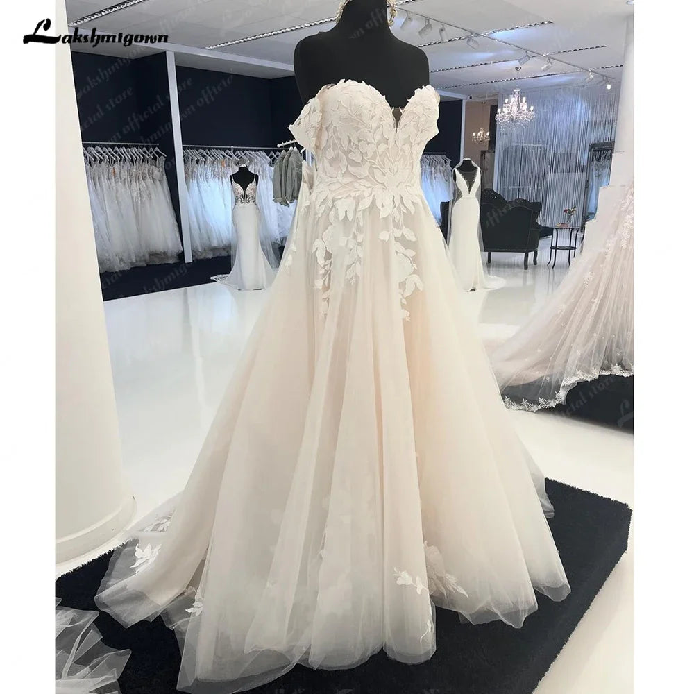 Lakshmigown Off Shoulder Wedding Gown Sweetheart Lace Appliques Women Wedding Dress with Cap Sleeve 2025 Bridal Gown Customized