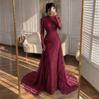 Serene Hill Customized Wine Red Mermaid Evening Dresses with Wrap Skirt High-End Lace Formal Party Gowns for Women DLA73407