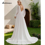 Lakshmigown Boho Chiffon Beach Wedding Dresses Ivory Long Sleeves Bridal Gowns Lace V Neckline Vestido de boda Customized