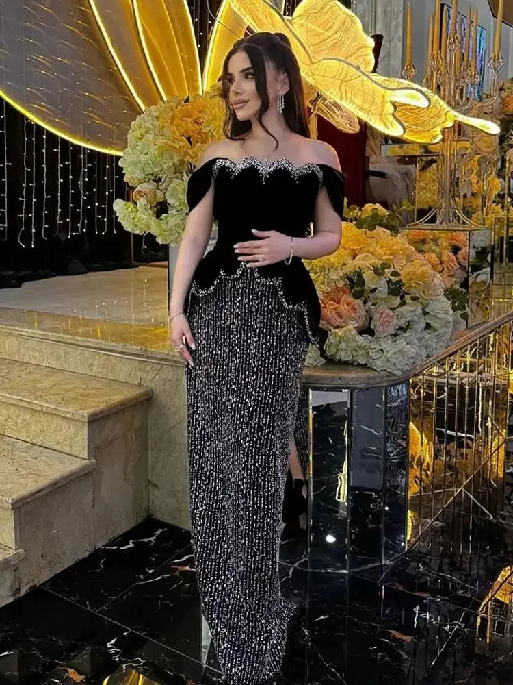 Serene Hill Black Off Shouder Mermaid Beaded Evening Dresses 2025 Women Party Gowns for Formal Occasion DLA73206 Customized