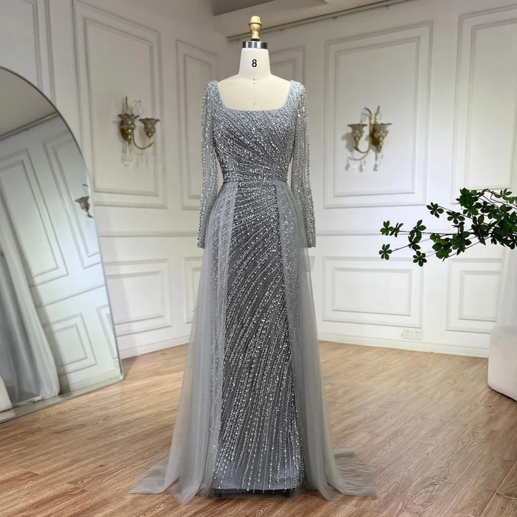 Serene Hill Silver Beaded Mermaid Evening Dress with Detachable Skirt Formal Party Gown 2025 For Women DLA71618L Customized