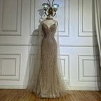 Serene Hill 2025 Customized Dubai Caramel Mermaid Arabic Evening Dresses with Beaded Cape Sleeves for Party DLA72852