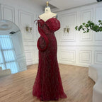 Serene Hill Wine Red Mermaid One Shoulder Beaded Cut Out Evening Dresses Classic Party  Gowns for Women DLA72455 Customized