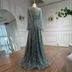 Serene Hill Turquoise Long Sleeves A Line Pearls Beaded Evening Dresses Elegant Party Gowns for Women DLA73177 Customized