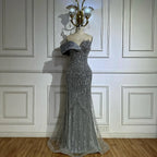 Serene Hill 2025 Dubai Grey Mermaid One Shoulder Beaded Long Evening Dresses Gowns For Formal Occasion DLA72650 Customized