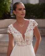 Lakshmigown Lace Chiffon Wedding Dress 2026 Brides Boho Women Cap Sleeve V-Neck Open Back Elegant Bridal Gown Customized