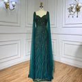 Serene Hill Blue Mermaid Beaded Evening Dresses with Cape Sleeves Wedding Party Gowns for Women DLA71715 Customized