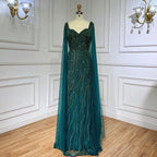Serene Hill Blue Mermaid Beaded Evening Dresses with Cape Sleeves Wedding Party Gowns for Women DLA71715 Customized