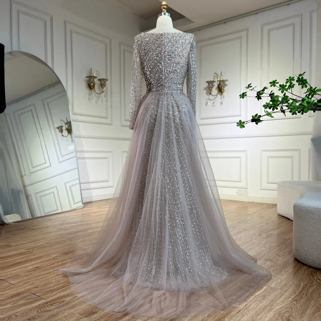 Serene Hill Silver Beaded Mermaid Evening Dress with Detachable Skirt Formal Party Gown 2025 For Women DLA71618L Customized