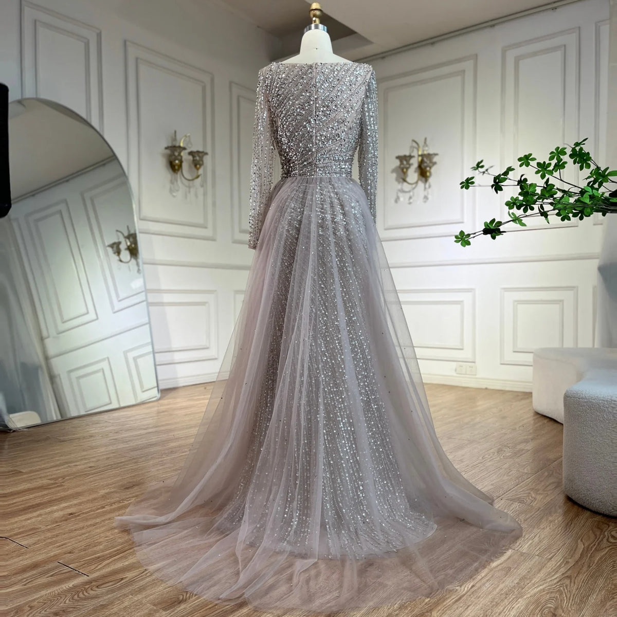 Serene Hill Silver Beaded Mermaid Evening Dress with Detachable Skirt Formal Party Gown 2025 For Women DLA71618L Customized