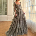 2025 Dubai Gray Lace-Up A-Line Elegant Appliques Elegant Beaded Evening Dresses For Women Wedding Party DLA72657 Customized