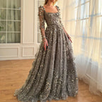 2025 Dubai Gray Lace-Up A-Line Elegant Appliques Elegant Beaded Evening Dresses For Women Wedding Party DLA72657 Customized