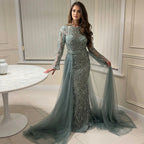 Serene Hill Customized Turquoise Mermaid Party Gown Overskirt Beaded Evening Dress for Women Wedding 2024 DLA72601