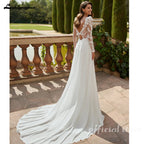Lakshmigown Long Sleeve Wedding Dress 2026 Boho Beach Illusion Backless A Line Chiffon Bridal Gown Lace Robe De Mariée Customize