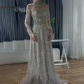 Serene Hill Caramel A-Line Long Sleeves Muslim Evening Gowns Luxury Beaded Party Dress for Women 2025 Customized DLA72704