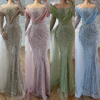 Serene Hill Pink Long Sleeves Mermaid Beaded Evening Dresses Elegant Wedding Party Gowns for Women Customized DLA72928