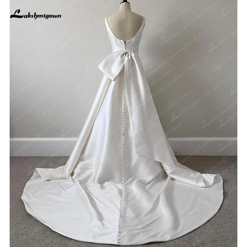 NumberSea Satin Robe de Mariée Ligne A pour Femmes 2025 Robe de Mariée Civile Plage Boho avec Nœud