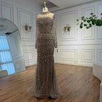 Serene Hill High Neck Long Sleeves Beaded Mermaid Evening Dress Muslim Wedding Party Gowns for Women DLA72714C Customized
