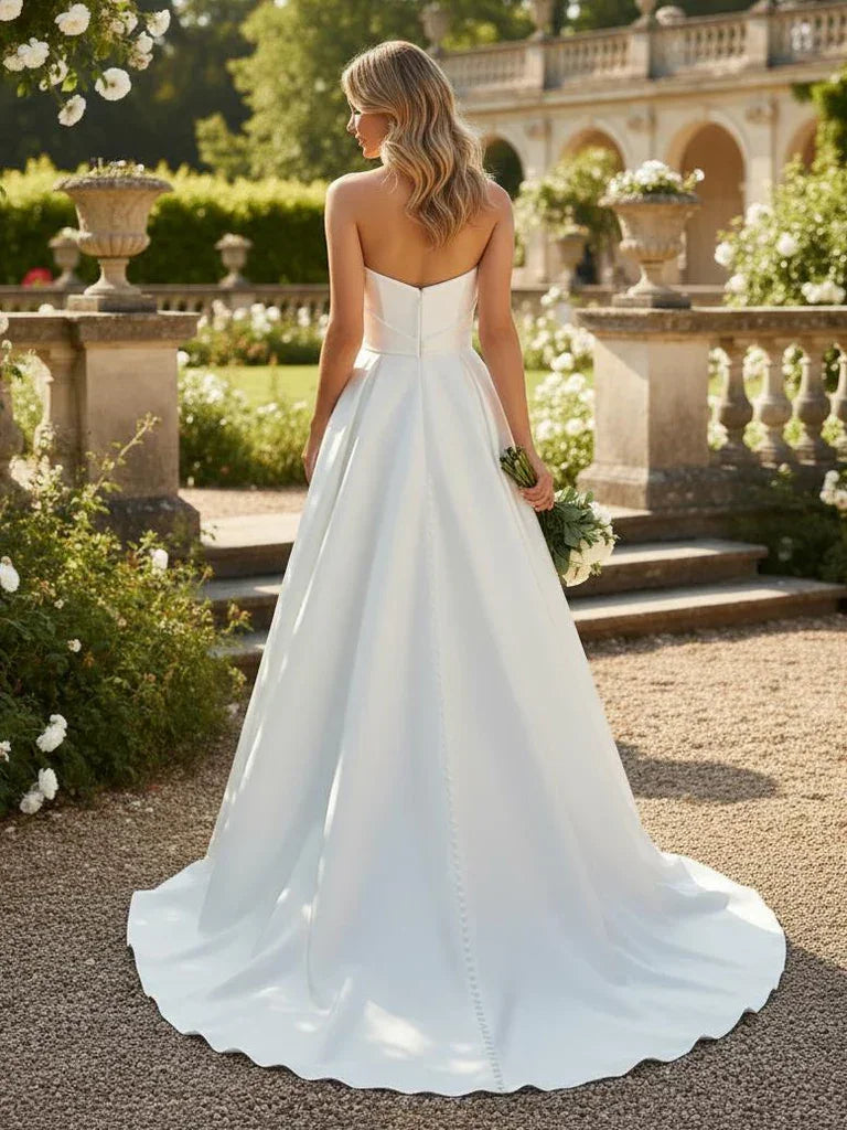 Lakshmigown Strapless Soft Satin Simple Wedding Dress Sweep Train Corset Bridal Gown Bride Party Dress Vestido De Nov Customized