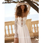Lakshmigown Summer Wedding Dress Sweetheart Long Sleeves Illusion Lace Applique Slit Chiffon Bride Gown Customized