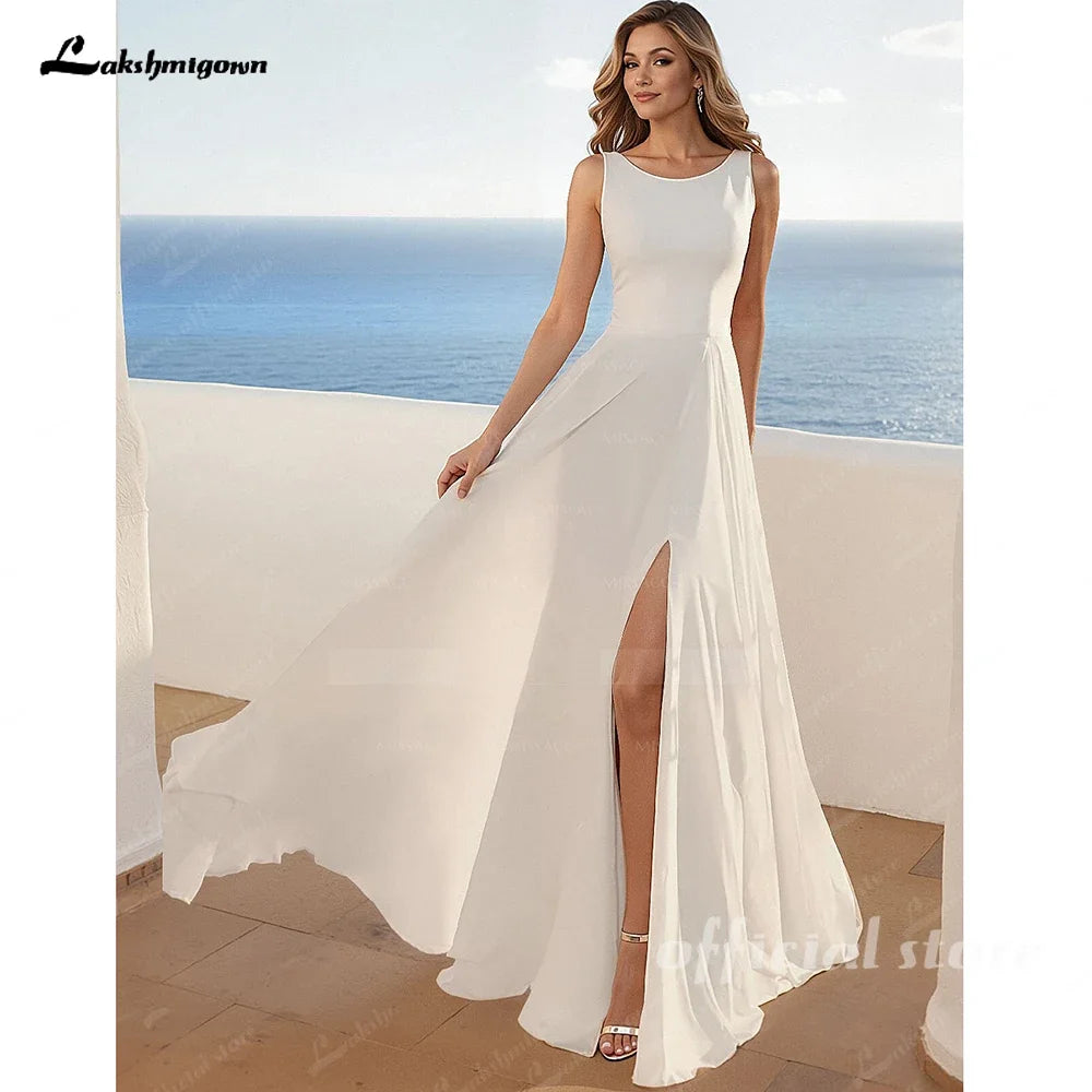 Lakshmigown Chiffon Wedding Dresses With High Split Front A-Line Beach Wedding Gowns Open Back 2025 Noiva Vestido Customized