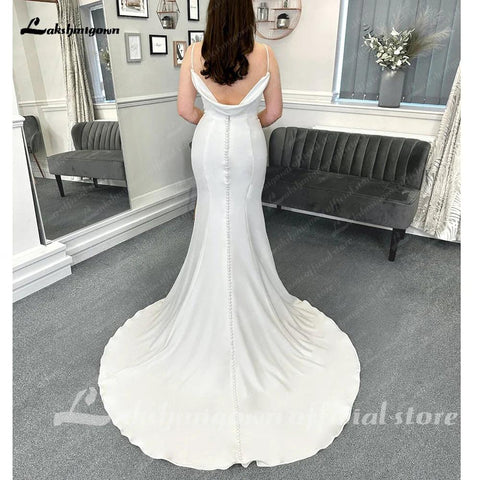 Vestidos de noiva casuais e sensuais, cauda longa, sereia/trompete, sem mangas, alças finas com franzido, vestidos de noiva para o verão de 2025 