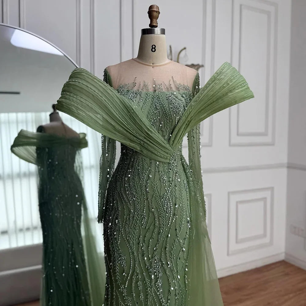 Serene Hill Pink Long Sleeves Mermaid Beaded Evening Dresses Elegant Wedding Party Gowns for Women Customized DLA72928