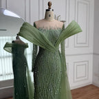 Serene Hill Pink Long Sleeves Mermaid Beaded Evening Dresses Elegant Wedding Party Gowns for Women Customized DLA72928