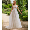 Lakshmigown Tulle A-line Spaghetti Straps Wedding Dress Classic Button Back Off the Shoulder V-neck Tulle Bridal Dres Customized
