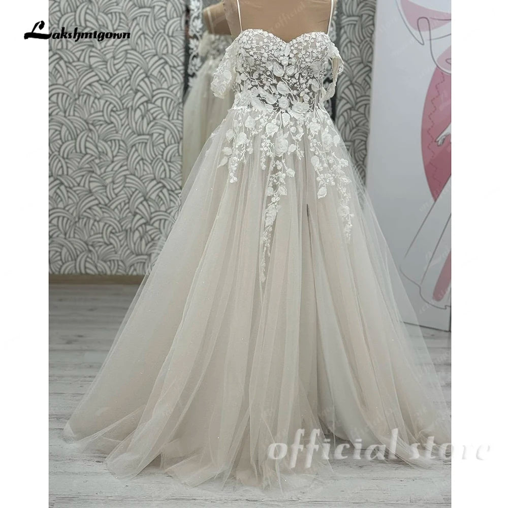 Lakshmigown Off the Shoulder Champagne Wedding Dresses For Woman Bride Lace Appliques Vestidos De Casamento Customized