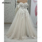 Lakshmigown Off the Shoulder Champagne Wedding Dresses For Woman Bride Lace Appliques Vestidos De Casamento Customized