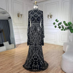 Customized Muslim Gray Mermaid Cape Sleeve Beaded Evening Dress Dubai Elegant Party Gowns for Women | Nightbubo