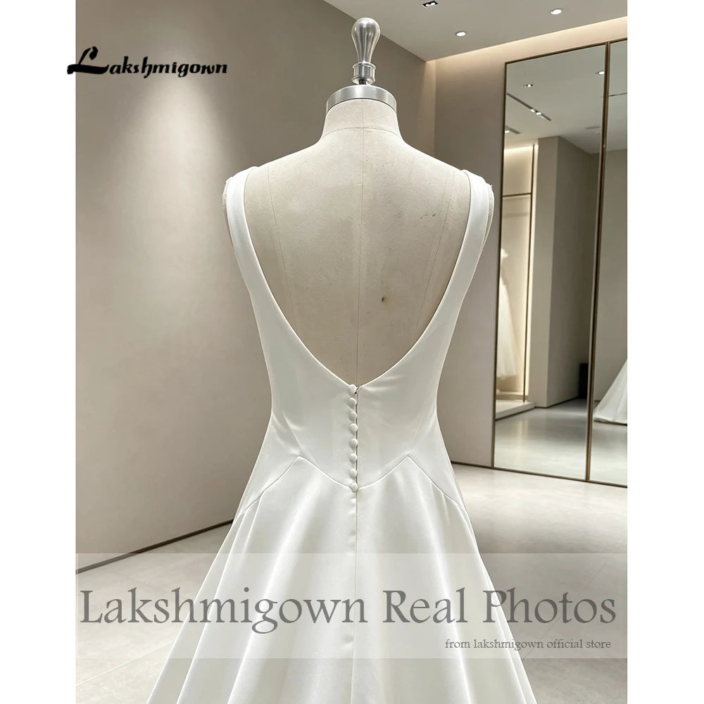 Lakshmigown Scoop Neck Crepe Satin Wedding Dress 2027 Real Photos Court Train Elegant Bride Gown For Women Customized