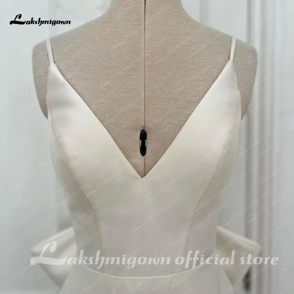 Lakshmigown Satin Mermaid Wedding Dress Spaghetti Straps Vestido Civil Princess Bridal Dress Backless with Bow