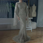 Serene Hill 2025 Flared Sleeves Caramel Beaded Dubai Mermaid Evening Dresses Gowns for Party DLA72771 Customized