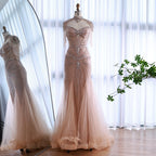 Serene Hill Nude Luxury Beaded Evening Dress with Tassel Wedding Party Gowns for Women DLA72897B Customized