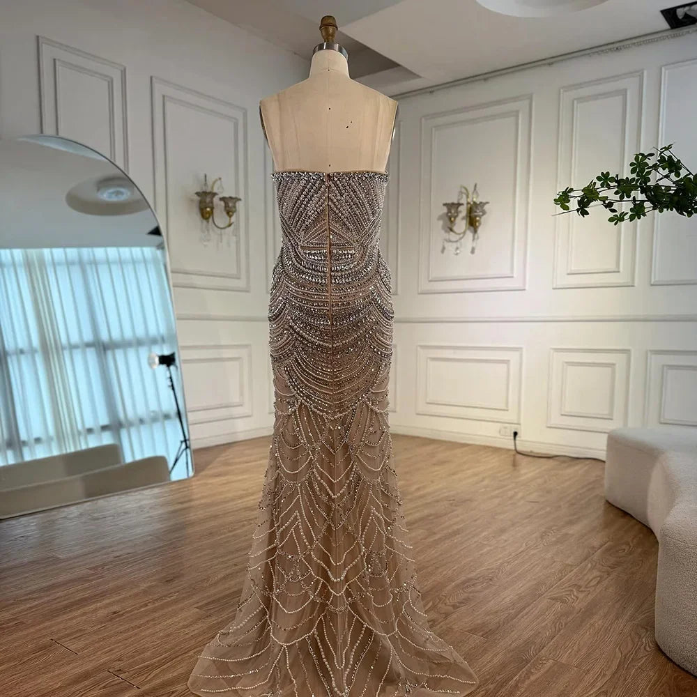 Serene Hill Mermaid Beaded Pearls Evening Gala Dresses 2026 High End Strapless Party Gowns Robe De Soiree DLA72900 Customized