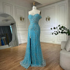 Serene Hill Light Blue Off Shoulder Mermaid High Split Beaded Evening Dresses Party Gowns For Women 2025 DLA72262 Customized